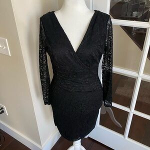White House Black Market Black Ruched Long Sleeve Cocktail Dress NWT